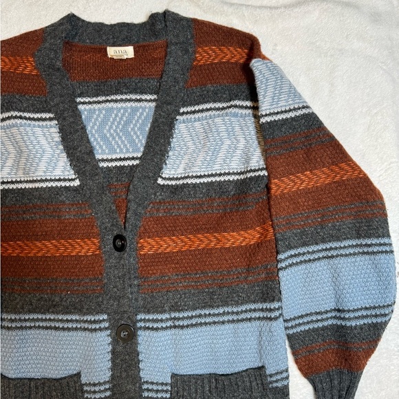 Striped Cardigan Sweater - Gray, Blue, Brown - Picture 3 of 5